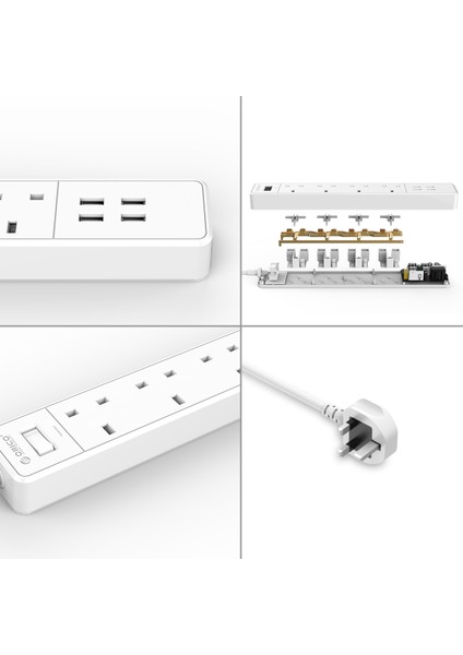Orıco Ingiltere Tak Elektrik Uzatma Prizi Güç Şeridi Ev Ofis Için Aile Güç Şeritleri Çoklu Soket ile 4 USB 4AC (Yurt Dışından)
