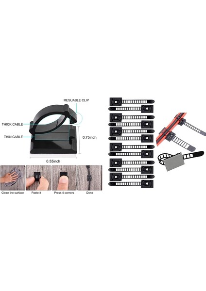 70 Adet Kendinden Yapışkanlı Kablo Kelepçesi Plastik Dikdörtgen Kablo Klipsi Kablo Bağı, 50 Adet 90 x 18 cm ve 20 Adet 14 x 19MM (Yurt Dışından) modelleri