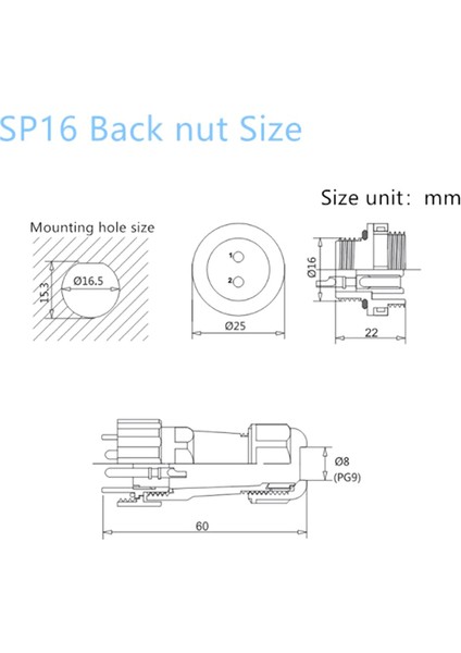 SP16 IP68 Su Geçirmez Konnektör Erkek Fiş ve Dişi Soket 2/3/4/5/6/7/8/9 Pin Panel Montajlı Tel Kablo Konektörü Havacılık Fişi (Yurt Dışından)