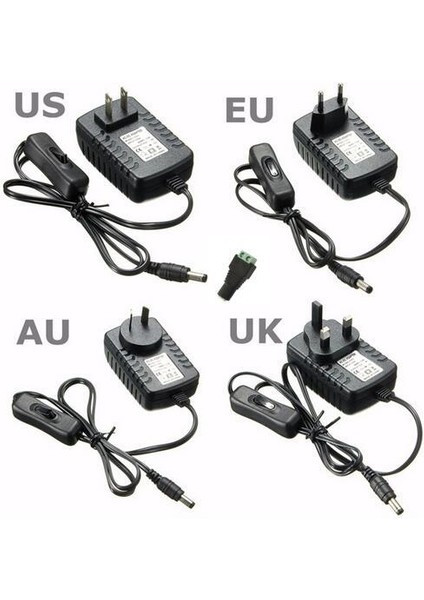 Geleneksel AC85-265V - DC12V 2A Abd / Ab / Ingiltere / Au Fiş Adaptörü, Anahtarlı ve Dc Dişi Konnektörlü (Yurt Dışından)