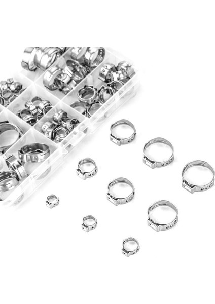 Paslanmaz Çelik Tek Kulaklı Hortum Kelepçesi, 80 Adet 6-23.6mm Sıkma Hortum Kelepçesi Çeşitler Kiti Kulak Kademesiz Cinch Halkaları Sıkma Tutam Montaj Aletleri (1/4 Inç - 15/16 Inç) (Yurt Dışından)