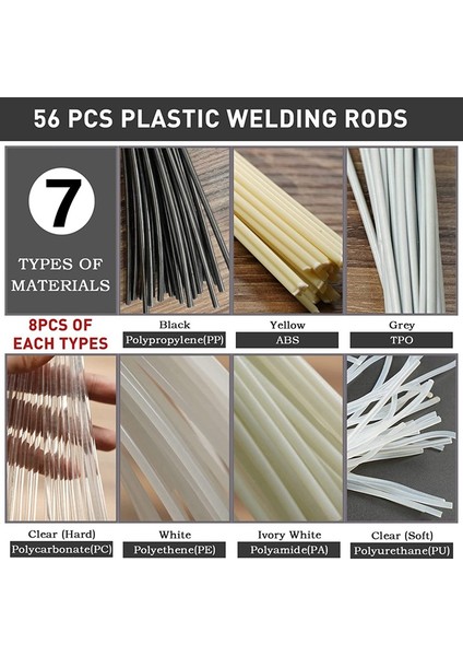 56PCS Plastik Kaynak Teli, 7 Tip Abs Pp Pu Pe Pa Pc Tpo 13 Inç (Yurt Dışından) modelleri