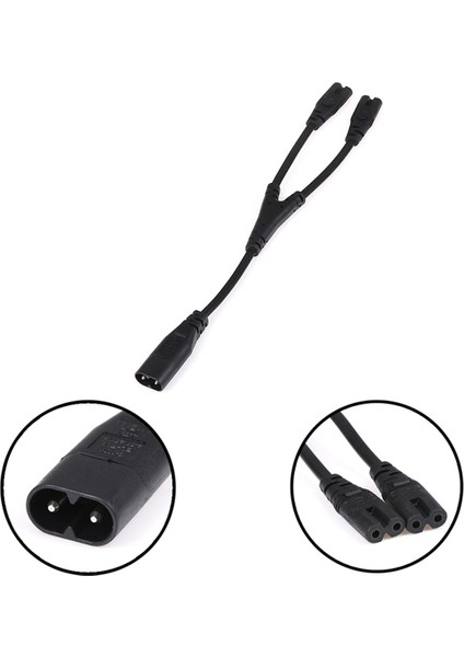 Iec 320 C8 - 2xc7 Y Bölünmüş Güç Kablosu, Iec 2 Pinli Şekil 8 Erkek - 2 Dişi (28 Cm) (Yurt Dışından)
