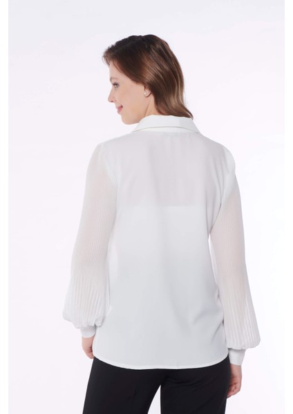 Kadın Beyaz Kolu Pileli Gömlek indirimleri
