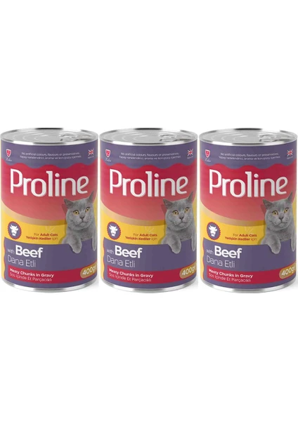 Pro Line Proline Dana Etli Yetişkin Kedi Konservesi 400 Gr*3 Adet