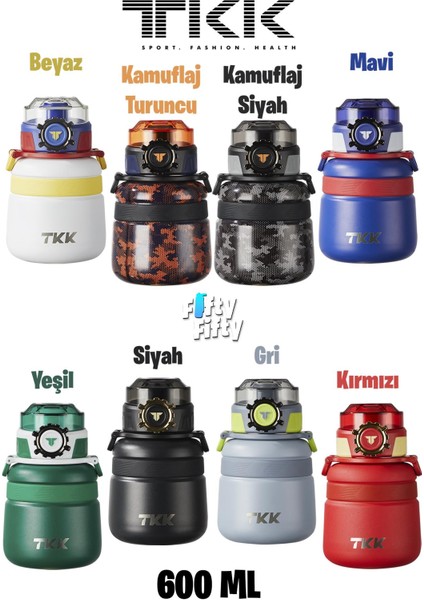 Tkk 600 ml Çelik Su Matarası Çift Kullanım Pipetli/rahat Içim 12 Saat Sıcak/24 Saat Soğuk Termos -2029-600ML