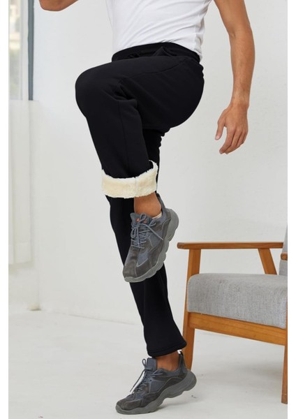 Erkek Ultra Termal Kışlık Sherpa Astarlı Aktif Koşu Normal Paça Jogger Eşofman Altı