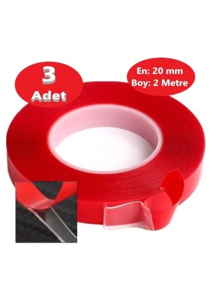 Çift Taraflı Bant Montaj Bandı Şeffaf 3 Adet (20 mm X 2 metre)