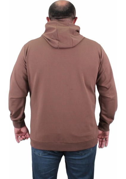 Büyük Beden Basic Mevsimlik Fermuarlı Kapüşonlu Sweat 22751 Taba fırsatları