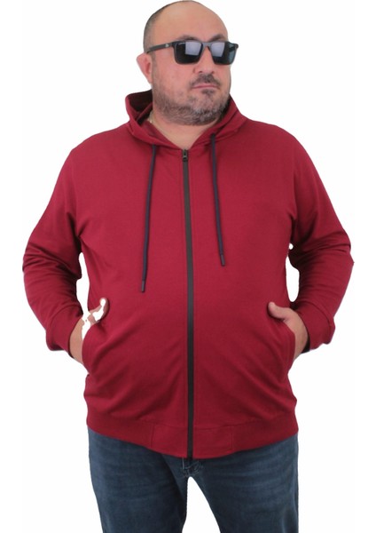 Büyük Beden Basic Mevsimlik Fermuarlı Kapüşonlu Sweat 22751 Bordo indirimleri