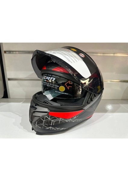 Kask FS-867 Mat Grey/black/red Güneş Vizörlü