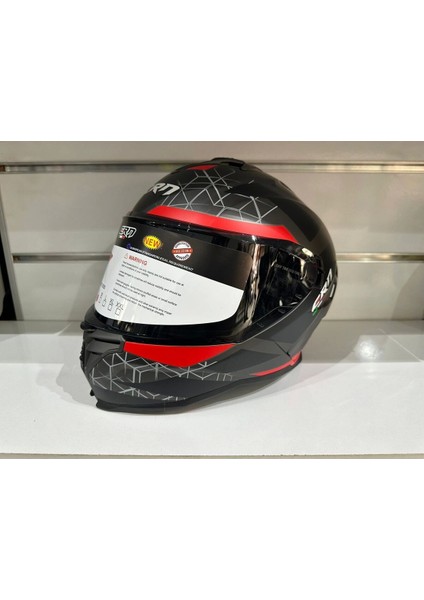 Kask FS-867 Mat Grey/black/red Güneş Vizörlü