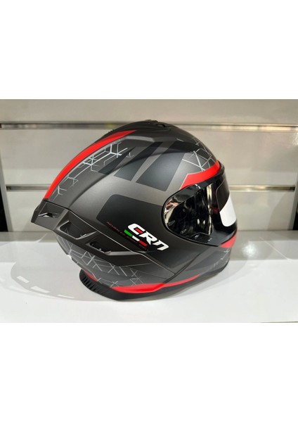 Kask FS-867 Mat Grey/black/red Güneş Vizörlü