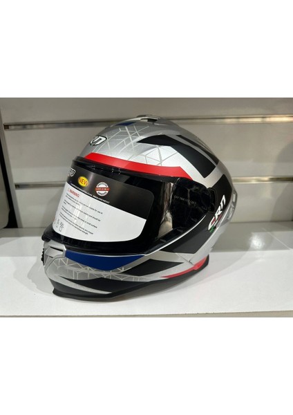 Kask FS-867 Mat Silver/blye/red Güneş Vizörlü