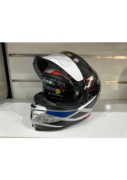 Kask FS-867 Mat Silver/blye/red Güneş Vizörlü
