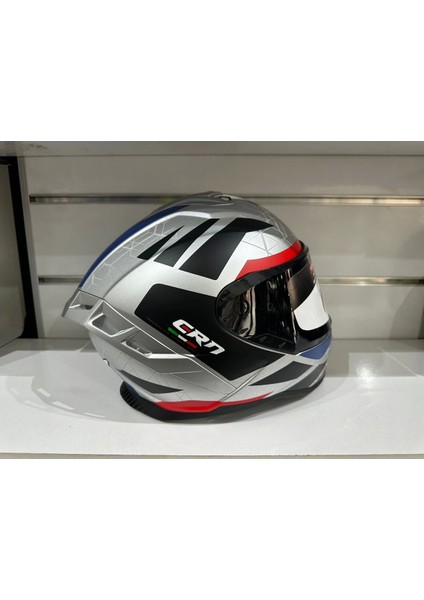 Kask FS-867 Mat Silver/blye/red Güneş Vizörlü