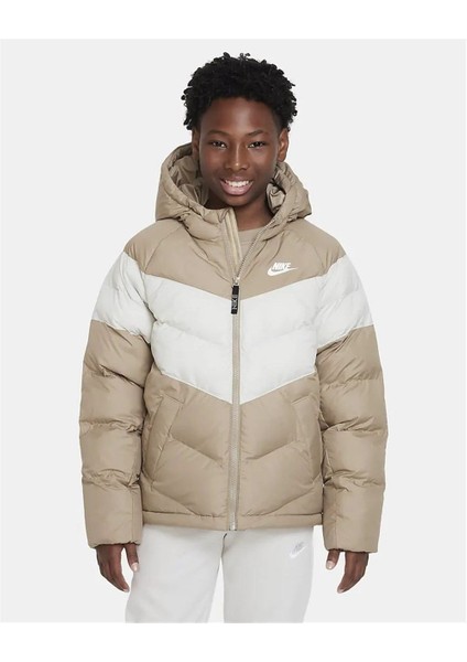 Çocuk Kapüşonlu Mont Bej Unisex DX1264
