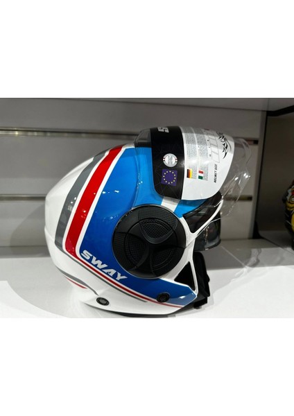 Kask SW-737 Parlak Beyaz/mavi/kırmızı Çenesiz Güneş Gözlüklü modelleri