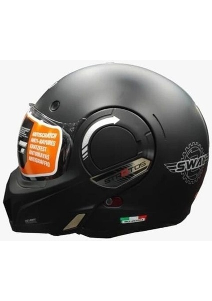 Kask Stratos Çene Açılır Mat Siyah