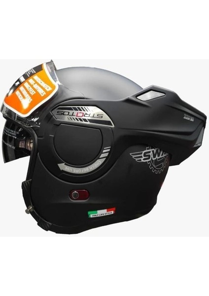 Kask Stratos Çene Açılır Mat Siyah
