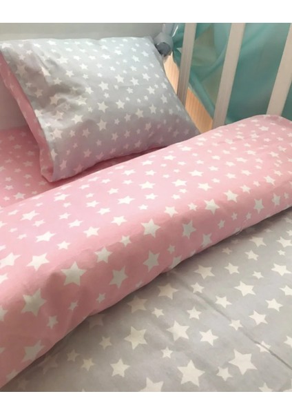Pamuklu Bebek/çocuk Yastık Çarşaf Yorgan Seti Pembe/gri Yıldızlı 60x120 modelleri