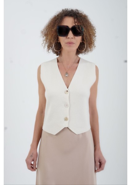 Ekru Triko Yelek modelleri