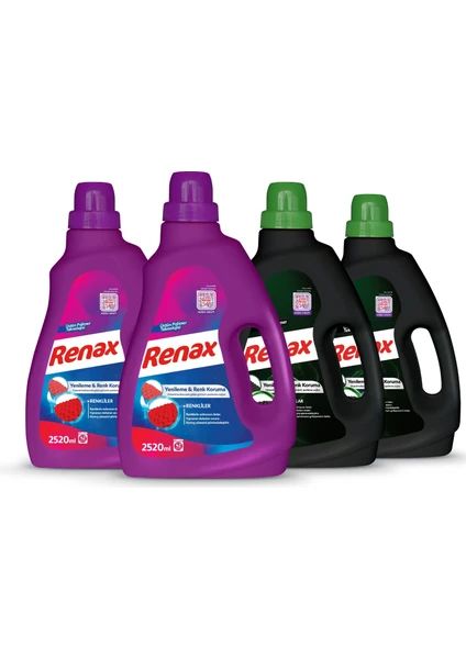 Renax Sıvı Çamaşır Deterjanı 2520 ml - 4 Lü Paket (2 Renkliler + 2 Siyahlar)