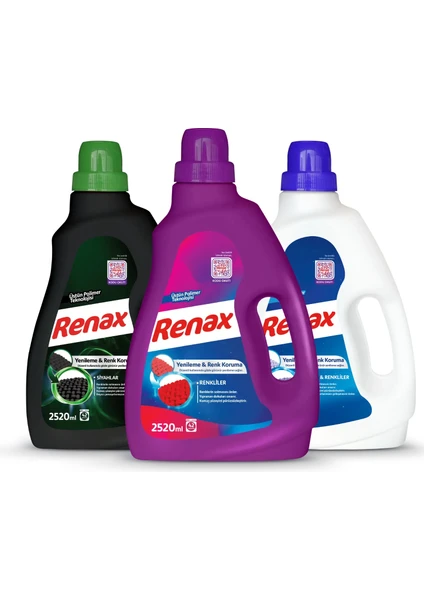 Renax Sıvı Çamaşır Deterjanı 2520 ml - 3 Lü Paket (Renkliler + Beyazlar + Siyahlar)