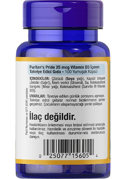 Vitamin D3 25 Mcg 1000 Iu 100 Yumuşak Kapsül