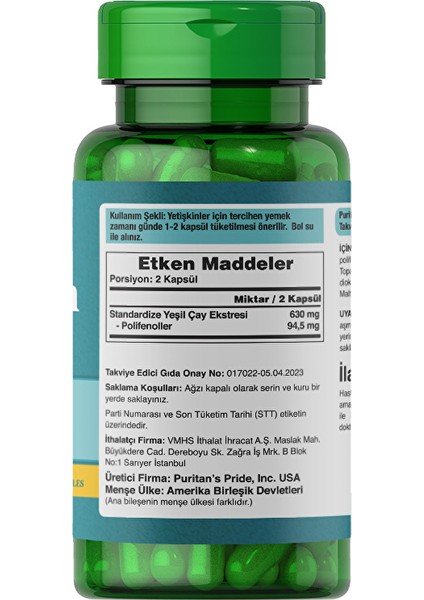 Green Tea Extract 315 Mg 100 Kapsül fiyatları