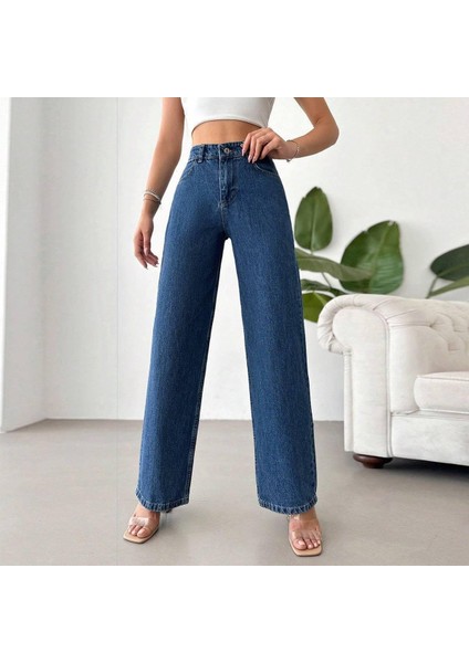 Likralı Boyfrıend Bol Paça Kot Pantolon