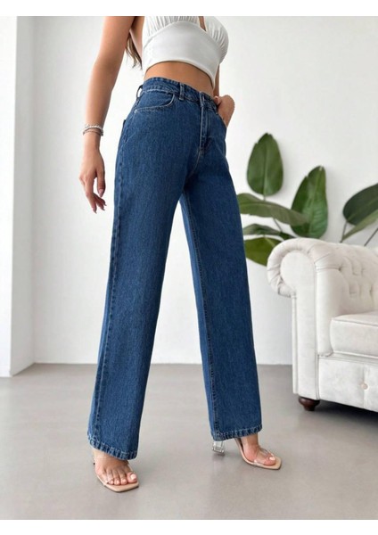 Likralı Boyfrıend Bol Paça Kot Pantolon