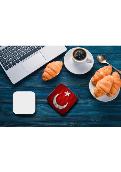 Türk Bayrağı Tasarım Baskılı Bardak Altlığı