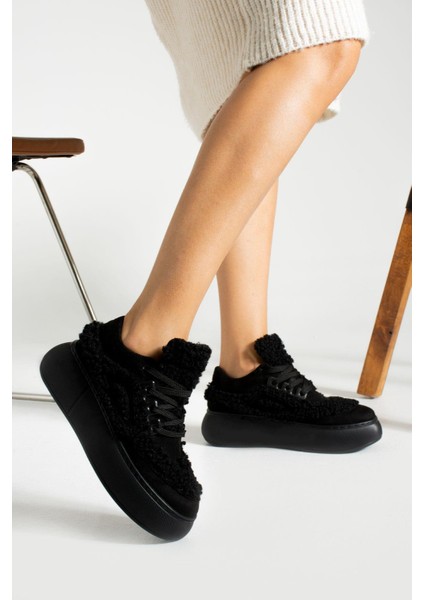 Oct Shoes Kadın Yüksek Taban Tüylü Sneaker Spor Ayakkabı TS1157