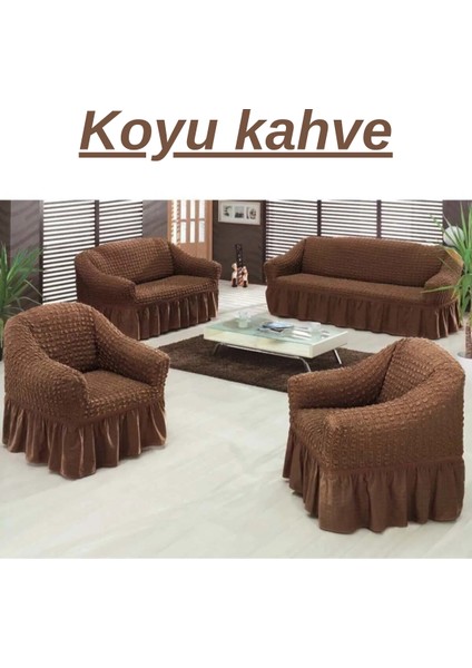 E Bahar 3+2+1+1 Bürümcük Koltuk Takımı Örtüsü. Etekli Streç Esnek Lastikli Çekyat Kanepe Kılıfı