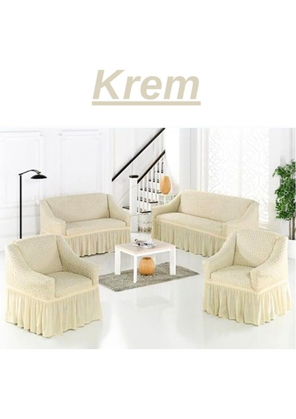 3+3+1+1 Bürümcük Koltuk Takımı Örtüsü. Etekli Streç Esnek Lastikli Çekyat Kanepe Kılıfı
