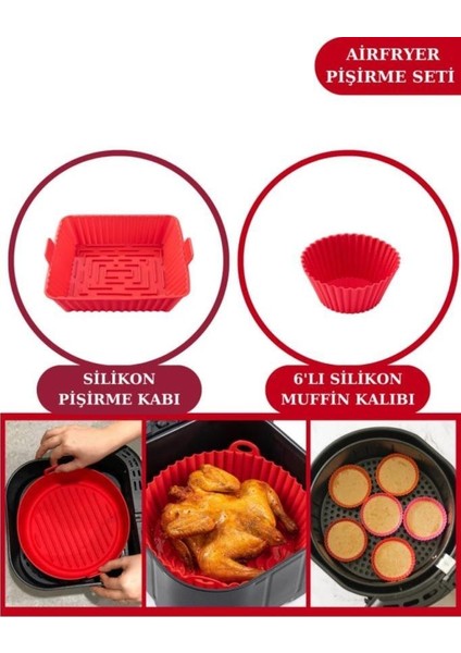 Onikiden Airfryer Silikon Kare Pişirme Kabı ve 6’lı Kek Muffin Kalıbı Set- Hava Fritözleriyle Uyumlu fiyatları