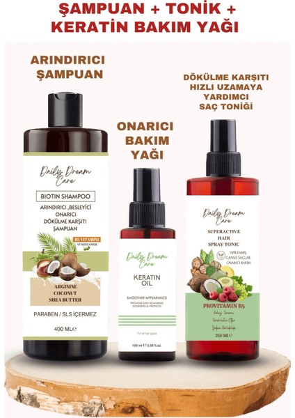 Biotin Şampuan ,keratin Yağı , Tonik 3’ Lü Saç Seti