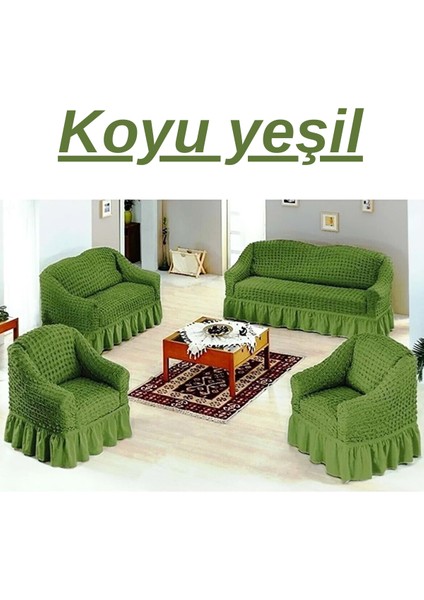 3+3+1+1 Bürümcük Koltuk Takımı Örtüsü. Etekli Streç Esnek Lastikli Çekyat Kanepe Kılıfı