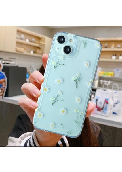 Vivid Aksesuar iPhone 15 Uyumlu Minik Papatyalar Desenli Şeffaf Silikon Telefon Kılıfı