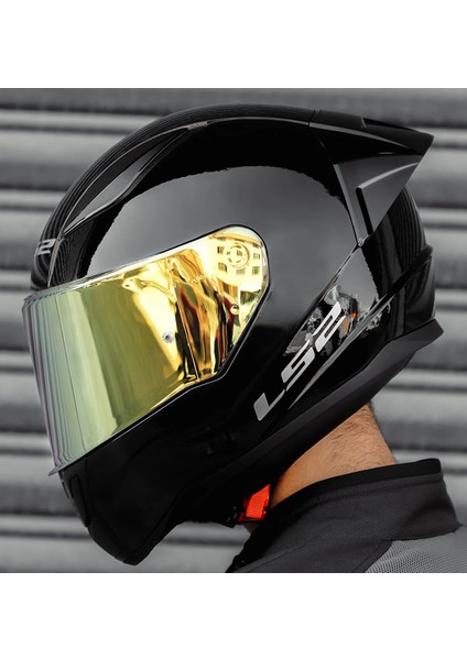 Rapıd 2 Race Parlak Siyah Full Face Motosiklet Kaskı Gold Camlı