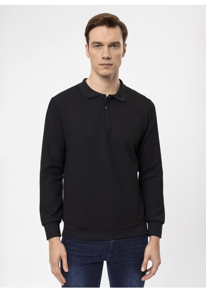 Polo Yaka Regular Fit Armürlü Siyah Erkek Kazak Tr2013700314 fırsatları