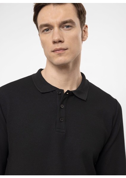 Polo Yaka Regular Fit Armürlü Siyah Erkek Kazak Tr2013700314 indirimleri