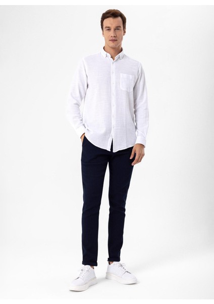 Regular Fit Düğmeli Yaka Düz Beyaz Erkek Gömlek GM1008300078