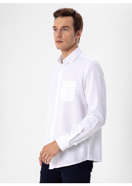 Regular Fit Düğmeli Yaka Düz Beyaz Erkek Gömlek GM1008300078