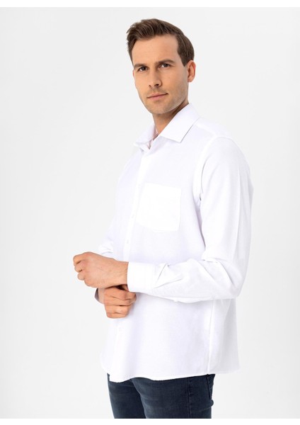 Regular Fit Klasik Yaka Armürlü Beyaz Erkek Gömlek GM2025000258 indirimleri