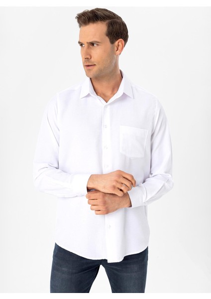 Regular Fit Klasik Yaka Armürlü Beyaz Erkek Gömlek GM2025000258 modelleri