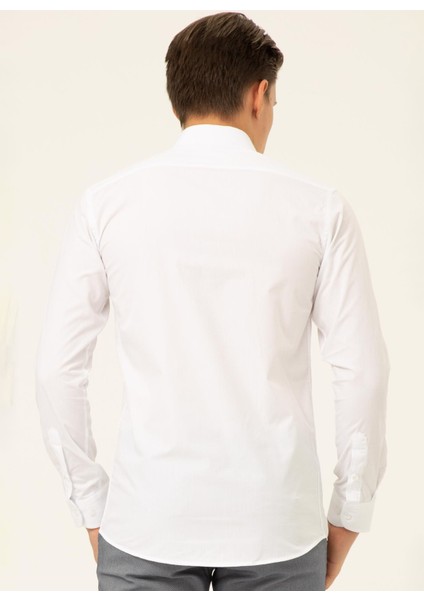 Slim Fit Klasik Yaka Düz Beyaz Erkek Gömlek GM1007100511 modelleri