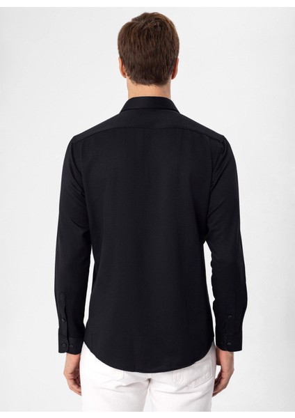 Slim Fit Klasik Yaka Armürlü Siyah Erkek Gömlek GM2024700410 indirimleri