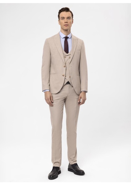 Normal Bel Slim Fit Bej Erkek Takım Elbise TK1020000267